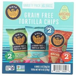 SIETE FAMILY FOODS Grain Free Tortilla Chips Variety Pack 6pk, 6 OZ